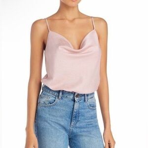 WAYF Giselle Jacquard Cowlneck Camisole Bodysuit in Pink - X-Small